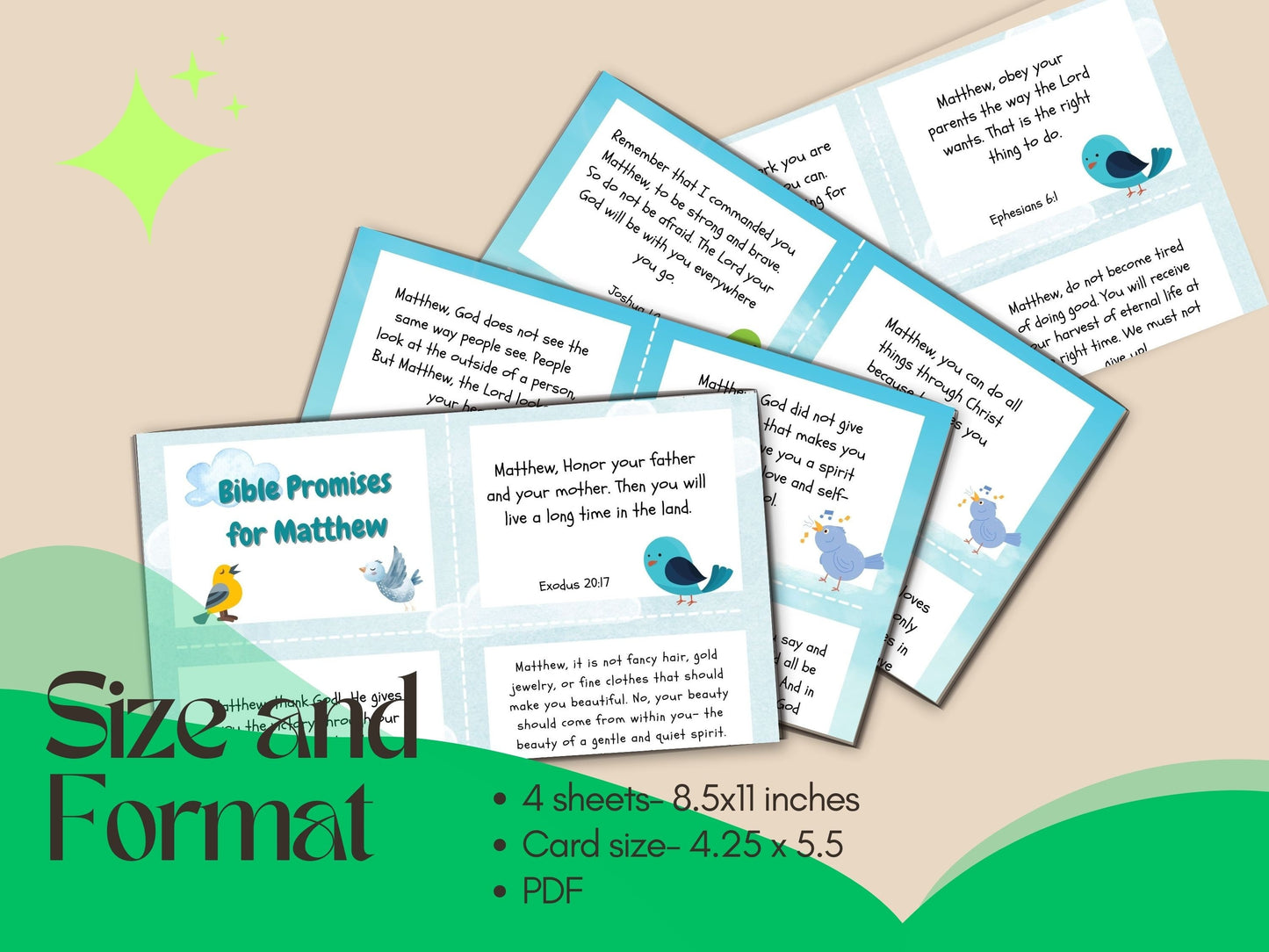 Digital - Personalized Scripture Cards for Kids, Printable Nature