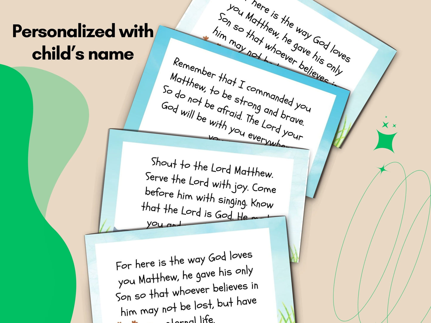 Digital - Personalized Scripture Cards for Kids, Printable Nature