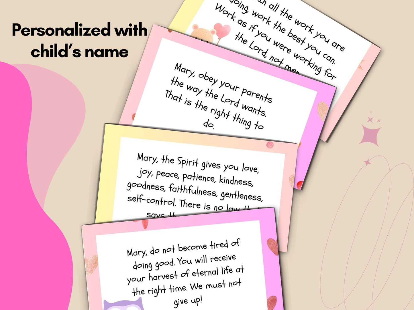 Digital- Personalized Scripture Cards for Kids: Hearts