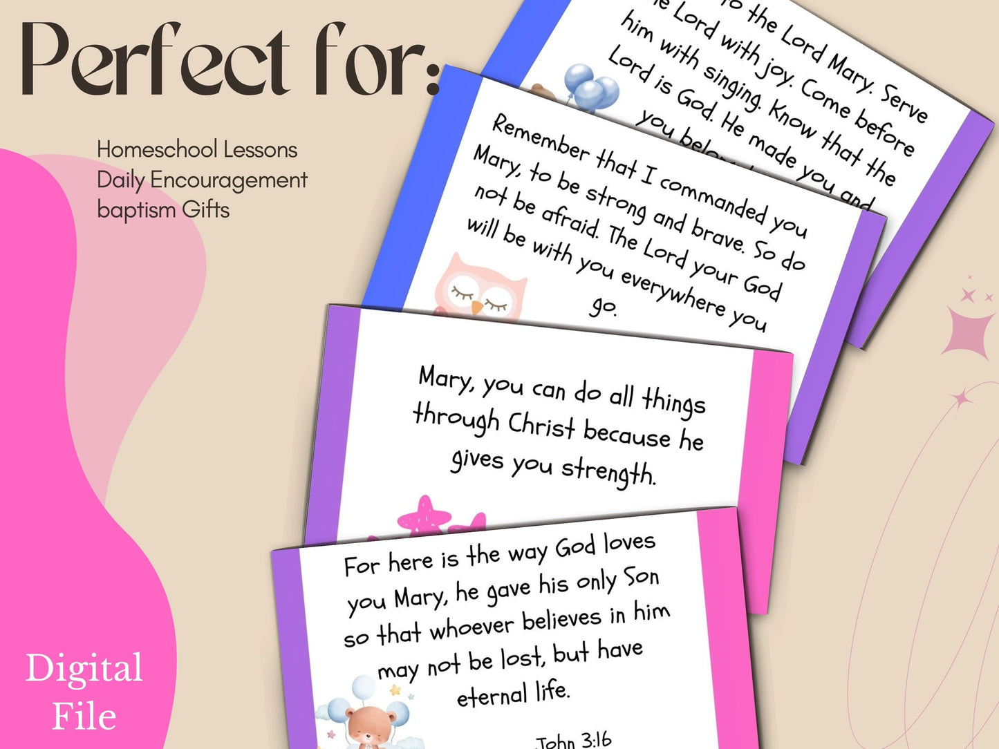 Digital- Personalized Scripture Cards for Kids: Hearts