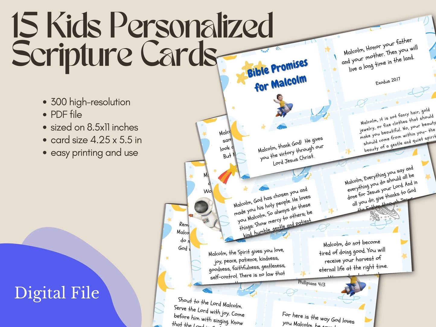 Digital - Personalized Scripture Cards for Kids: Space