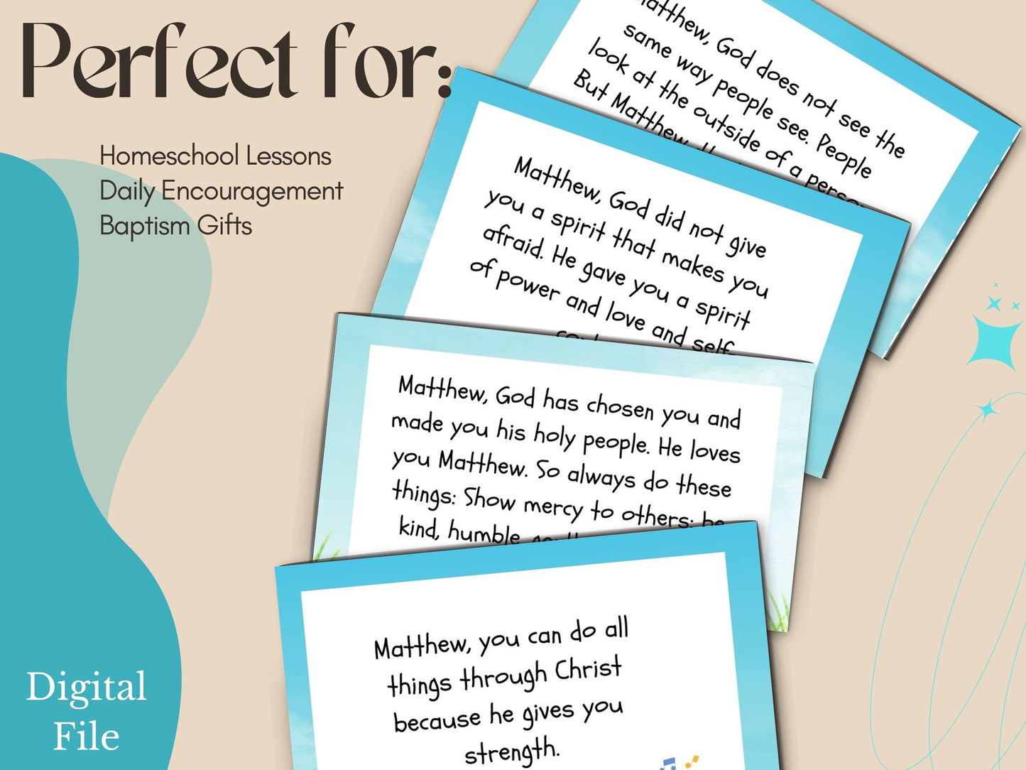 Digital - Personalized Scripture Cards for Kids, Printable Nature